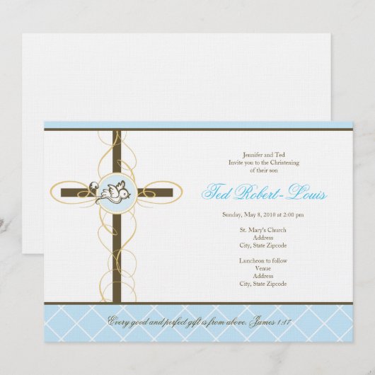 Jongen Christening/Baptism Uitnodiging (Voorkant / Achterkant)