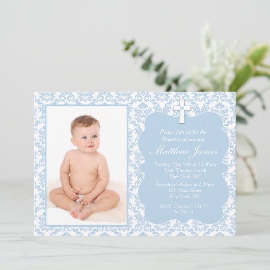 Jongen Christening Baptism-uitnodigingen Kaart (Staand voorkant)