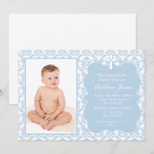 Jongen Christening Baptism-uitnodigingen Kaart (Voorkant / Achterkant)