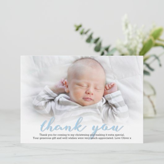 Jongen Christening/Baptisme Hartelijk dank Bedankkaart (Staand voorkant)