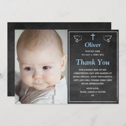 Jongen Christening/Baptisme Hartelijk dank Bedankkaart (Voorkant / Achterkant)