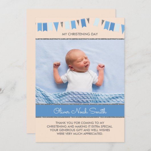 Jongen Christening/Baptisme Hartelijk dank Bedankkaart (Voorkant / Achterkant)