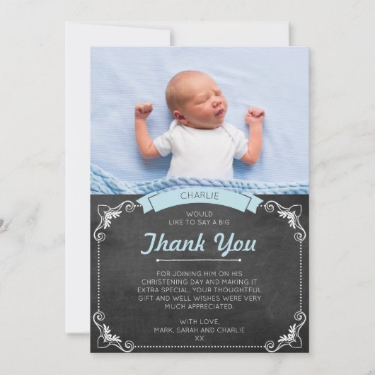 Jongen Christening/Baptisme Hartelijk dank Bedankkaart (Voorkant)