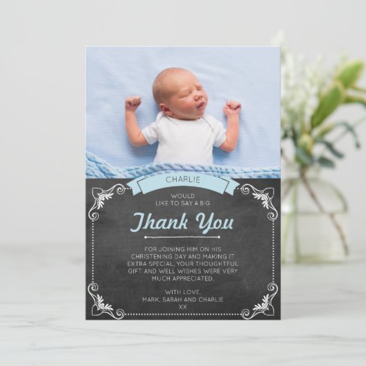 Jongen Christening/Baptisme Hartelijk dank Bedankkaart (Staand voorkant)