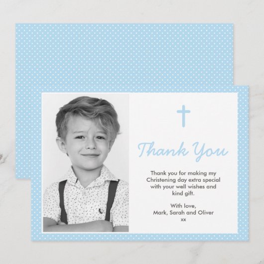 Jongen Christening/Baptisme Hartelijk dank Bedankkaart (Voorkant / Achterkant)