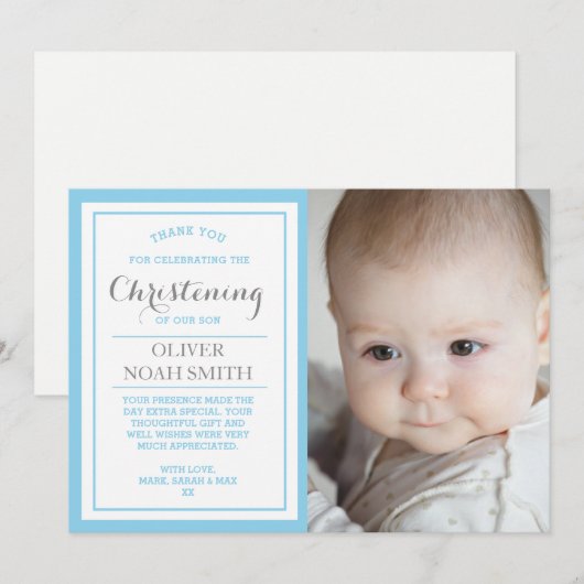 Jongen Christening/Baptisme Hartelijk dank Bedankkaart (Voorkant / Achterkant)