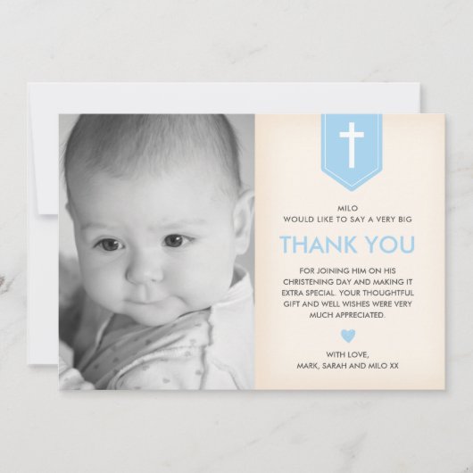 Jongen Christening/Baptisme Hartelijk dank Bedankkaart (Voorkant)