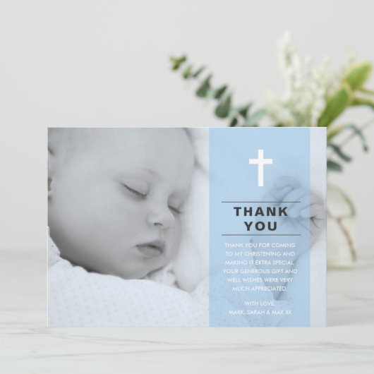 Jongen Christening/Baptisme Hartelijk dank Bedankkaart (Staand voorkant)