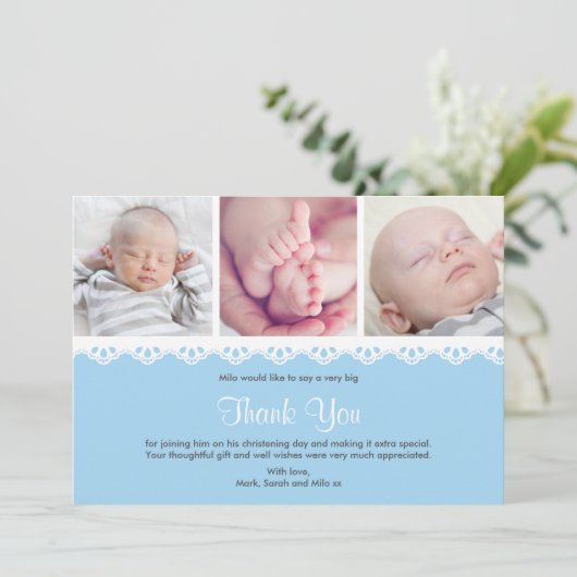 Jongen Christening/Baptisme Hartelijk dank Bedankkaart (Staand voorkant)