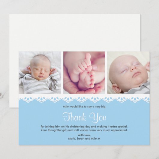 Jongen Christening/Baptisme Hartelijk dank Bedankkaart (Voorkant / Achterkant)