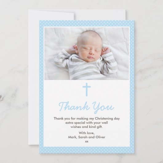 Jongen Christening/Baptisme Hartelijk dank Bedankkaart (Voorkant)