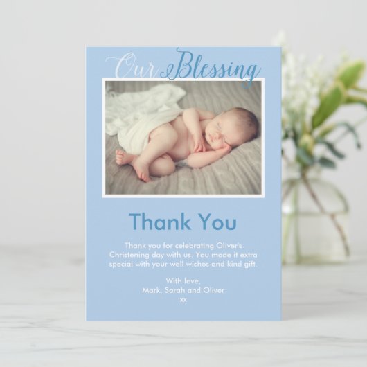 Jongen Christening/Baptisme Hartelijk dank Kaart (Staand voorkant)