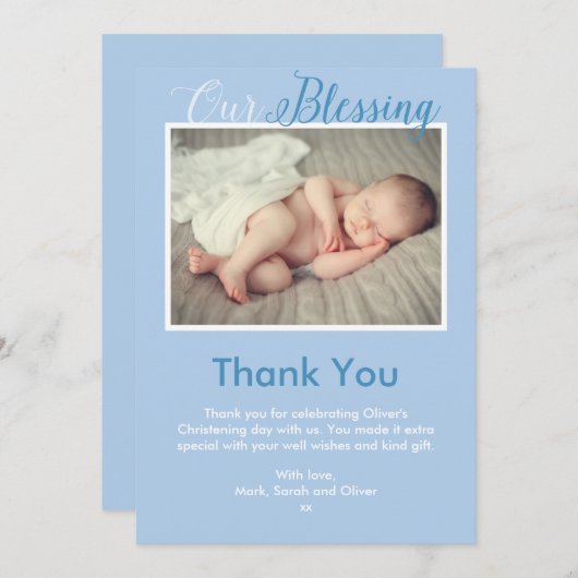 Jongen Christening/Baptisme Hartelijk dank Kaart (Voorkant / Achterkant)