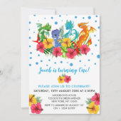 Jongen Colorful Dinosaur Tropical First Birthday Kaart (Voorkant)