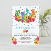 Jongen Colorful Dinosaur Tropical First Birthday Kaart (Staand voorkant)