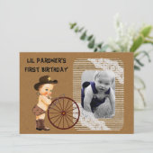 Jongen Cowboy uitnodiging voor eerste verjaardag (Staand voorkant)