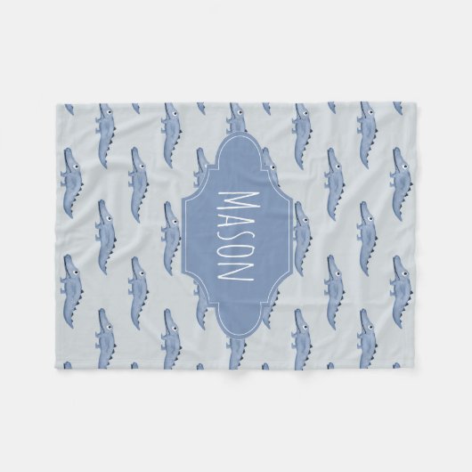 Jongen: Cute Blue Safari Crocodile Pattern and Nam Fleece Deken (Voorkant (Horizontaal))