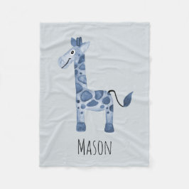 Jongen Cute Blue Safari Giraffe en naam Fleece Deken