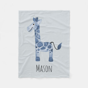 Jongen Cute Blue Safari Giraffe en naam Fleece Deken