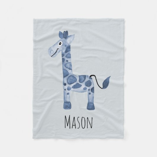 Jongen Cute Blue Safari Giraffe en naam Fleece Deken (Voorkant)