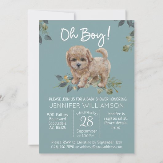 Jongen! Cute Dog Baby shower Labradoodle Kaart (Voorkant)
