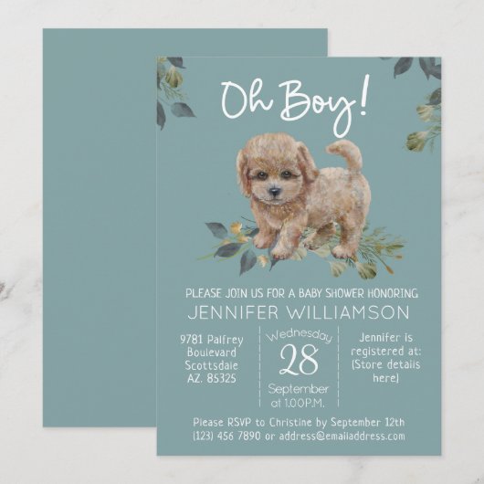 Jongen! Cute Dog Baby shower Labradoodle Kaart (Voorkant / Achterkant)