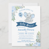 Jongen! Cute Elephant Blue Floral Baby shower Kaart (Voorkant)