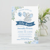Jongen! Cute Elephant Blue Floral Baby shower Kaart (Staand voorkant)