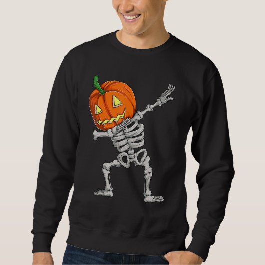 Jongen Dabbing Pompoen Skelet Halloween Dab Dans S Trui (Voorkant)