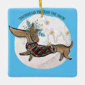 Jongen Dachshund door de sneeuw Keramisch Ornament (Voorkant)