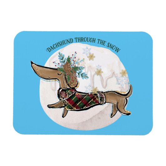 Jongen Dachshund door de sneeuw Magneet (Horizontaal)
