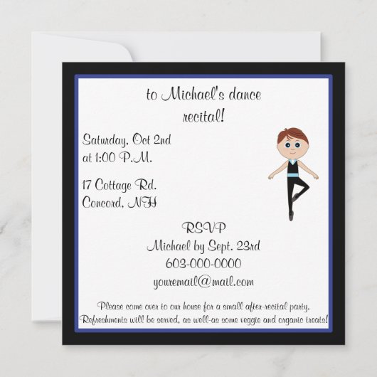 Jongen Dancer: Dance Overweging Uitnodiging (Achterkant)