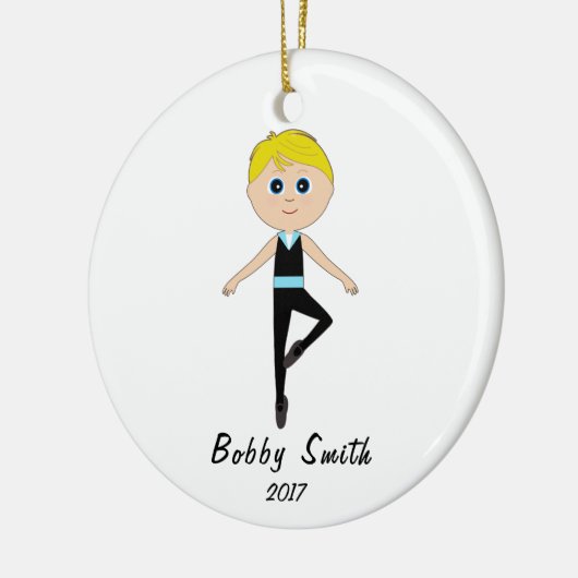 Jongen Dancer Naam en Jaar  Keramisch Ornament (Links)
