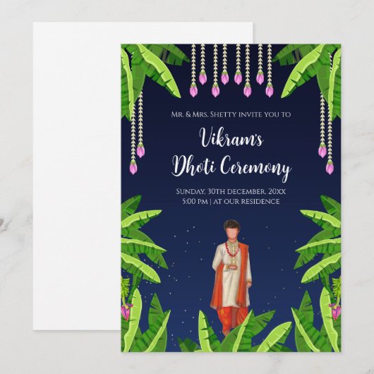 Jongen Dhoti Ceremonie digitale uitnodiging (Voorkant / Achterkant)