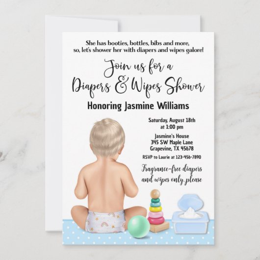 Jongen Diapers en Baby shower-invitatie Kaart (Voorkant)