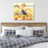  jongen die aan de strand met zandspeelgoed speelt canvas afdruk (Insitu (Slaapkamer))