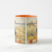 jongen die aan de strand met zandspeelgoed speelt mok (Midden)