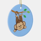 Jongen die aap zwaaien keramisch ornament (Rechts)