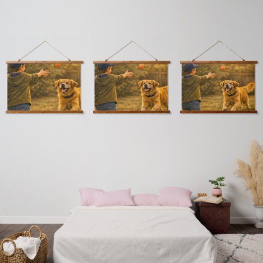 Jongen die apporteren speelt Progressie Wandkleed (Slaapkamer)