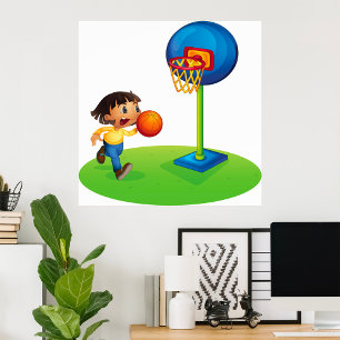 Jongen die Basketball spelen Poster
