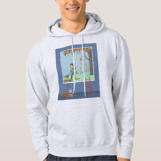 Jongen die bladeren harkt hoodie (Voorkant)