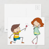 Jongen die bloem geeft aan vriendin briefkaart (Voorkant / Achterkant)