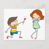Jongen die bloem geeft aan vriendin briefkaart (Voorkant)