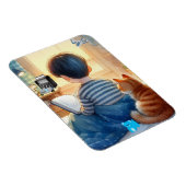 Jongen die Boeken met Zijn Kat lezen Magneet (Rechterzijde)