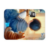 Jongen die Boeken met Zijn Kat lezen Magneet (Horizontaal)