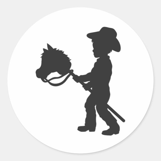 Jongen die Cowboy spelen - Kies achtergrondkleur Ronde Sticker (Voorkant)