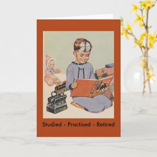 Jongen die Dokter spelen - Retro Kaart (Gele Bloem)