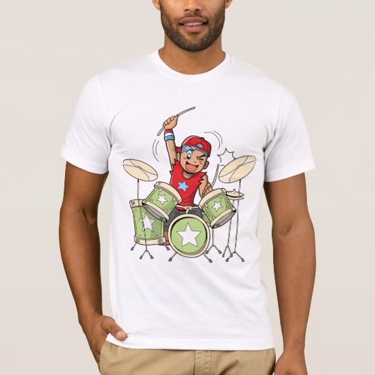 Jongen die Drums Mannen T-Shirt spelen (Voorkant)