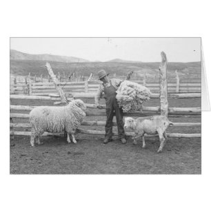 Jongen die een bundel wol vasthouden