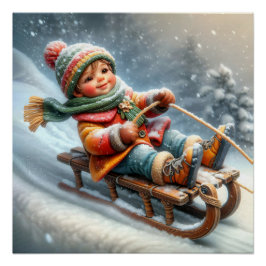 Jongen die een heuvel afsleept perfect poster